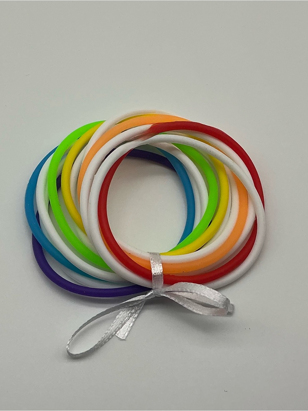 Set of 12 White and Rainbow Colored Jelly Bracelets